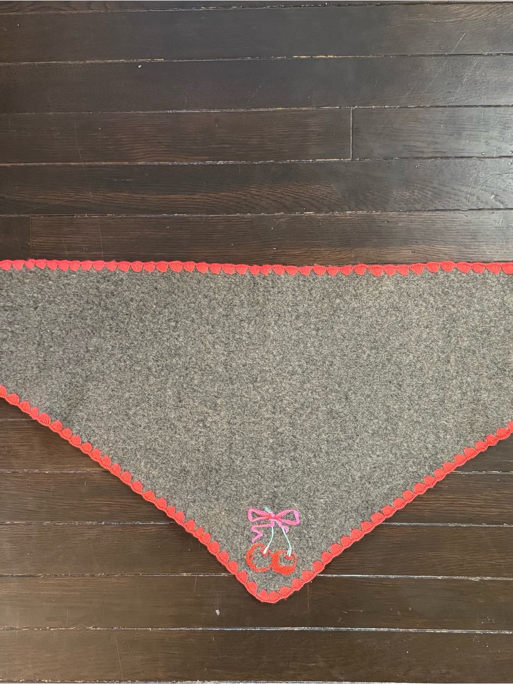 Anthropologie Icon Embroidered Triangle Scarf Wool with Cherry Accent